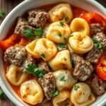 Cheesesteak Tortellini in Rich Provolone Sauce Recipe