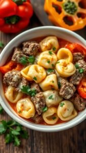 Cheesesteak Tortellini in Rich Provolone Sauce Recipe