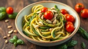 Fresh Zucchini Noodles with Basil Pesto Recipe