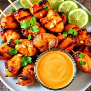 Grilled Chicken Skewers with Spicy Peanut Sauce