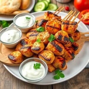 Grilled Chicken Souvlaki with Tzatziki Sauce
