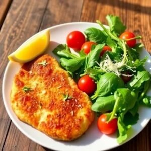 Crispy Chicken Milanese with Fresh Arugula Salad