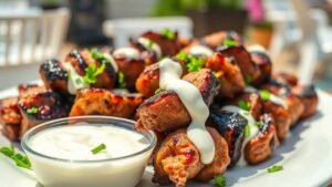 Delicious Beef Kebabs Served with a Tangy Yogurt Sauce