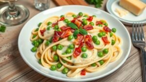 Delicious Carbonara with Peas